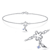 Rhodium Plated Flower and little leaf with CZ Bracelet BRS-173-RP